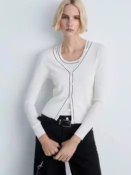 Приталенный кардиган shadowin slim fit Mango, экрю