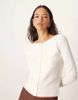 Приталенный кардиган в рубчик кремового цвета ASOS DESIGN