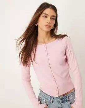 Приталенный кардиган в рубчик розового цвета ASOS DESIGN
