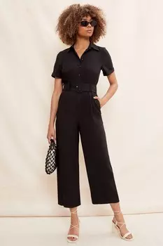 Приталенный комбинезон с короткими рукавами и поясом Friends Like These, черный