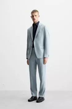 Приталенный костюм-блейзер ZARA, небесно-синий