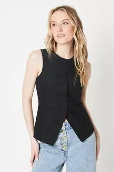 Приталенный льняной жилет с высоким воротником Oasis, черный