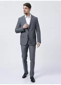 Приталенный мужской костюм антрацитового цвета с моно воротником и нормальной талией Altnyldz Classic