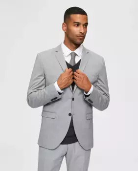 Приталенный мужской пиджак Selected, светло-серый