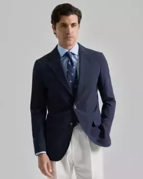 Приталенный мужской пиджак темно-синего цвета с узором PuroEgo, тёмно-синий