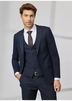 Приталенный мужской жилет темно-синего цвета с нормальной талией Altnyldz Classic