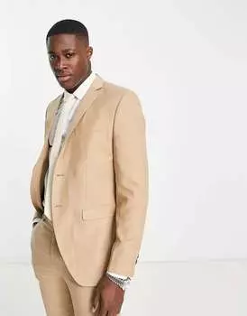 Приталенный однобортный пиджак Jack & Jones Premium песочного цвета