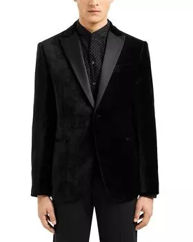 Приталенный пиджак из бархата с тиснением Emporio Armani, черный