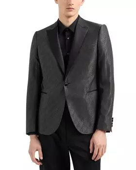 Приталенный пиджак из тисненого жаккарда Emporio Armani, серый