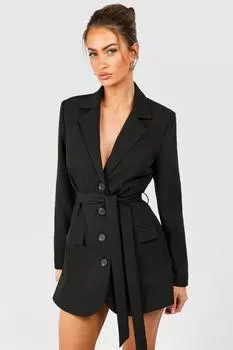 Приталенный пиджак с поясом и комбинезоном boohoo, черный