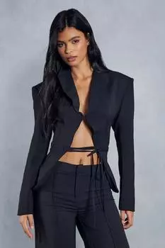 Приталенный пиджак с запахом и косточками MISSPAP, черный