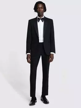 Приталенный пиджак-смокинг с атласной отделкой и лацканами Moss, черный