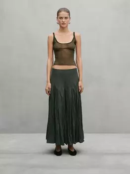 Приталенный ребристый топ - студия Massimo Dutti, зеленый