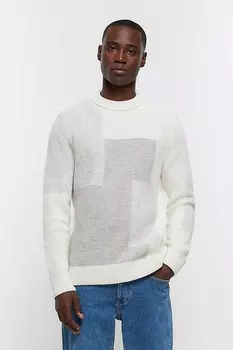 Приталенный свитер с круглым вырезом и дизайном колор-блок River Island, бежевый