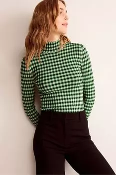 Приталенный свитер в клетку Boden, зеленый