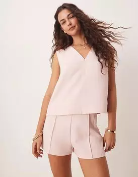 Приталенный топ-ракушка ASOS DESIGN с V-образным вырезом розового цвета