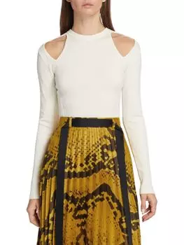 Приталенный топ с длинными рукавами и вырезами Az Factory, белый