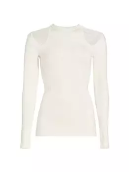 Приталенный топ с длинными рукавами и вырезами AZ Factory, белый