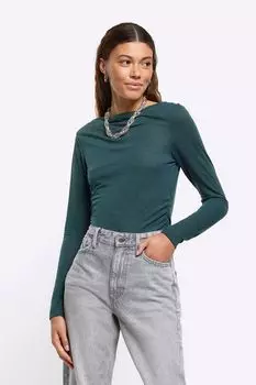 Приталенный топ с рюшами сбоку от бренда River Island, зеленый