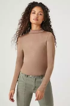 Приталенный топ с высоким воротником Forever 21, коричневый