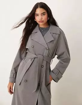Приталенный тренчкот угольно-серого цвета Miss Selfridge