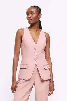 Приталенный удлиненный жилет строгого кроя River Island, розовый