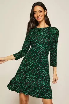 Приталенный верх и расклешенный низ круглый вырез горловины и рукава 3/4 Friends Like These, зеленый