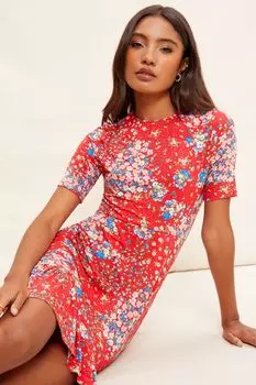 Приталенный верх и расклешенный низ круглый вырез горловины и рукава 3/4 Friends Like These, красный