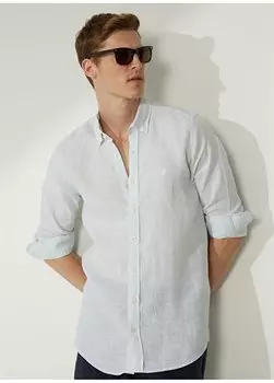 Приталенный воротник на пуговицах зелено-белая мужская рубашка 4B2023200045 Beymen Business, зеленый/белый