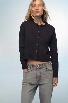 Приталенный вязаный кардиган ZARA, серый мергель