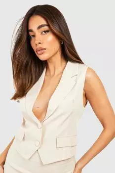 Приталенный жилет узкого кроя boohoo, бежевый