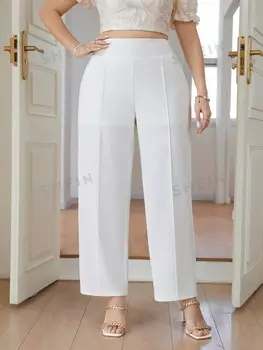Priv Брюки больших размеров Элегантные и минималистичные белые прямые брюки для работы Shein, белый
