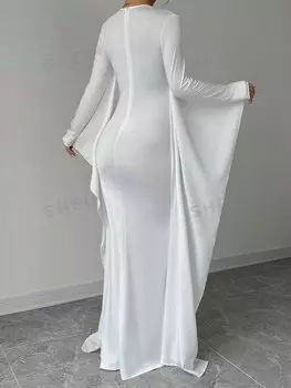 Priv Длинное платье с рукавами «летучая мышь», красивый Однотонный цвет, для женщин Shein, белый