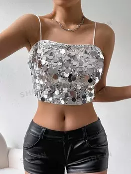 Priv Элегантная короткая женская майка Shein, серебряный