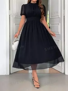 Priv Элегантное двухслойное шифоновое платье для свиданий с короткими рукавами и пышными рукавами для пассажиров