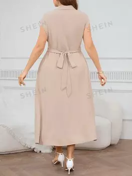 Priv Элегантное платье больших размеров, Однотонное, с закрученной спинкой и завязками Shein, абрикосовый