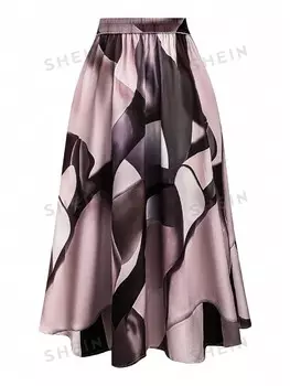 Priv Юбка больших размеров, произвольный узор, повседневная Shein, пастельно-розовый