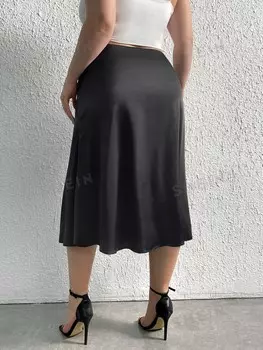 Priv Юбка больших размеров, высокая талия, однотонный цвет Shein, черный