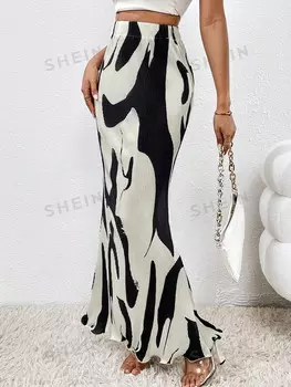 Priv Юбка «рыбий хвост», графический принт Shein, мультиколор