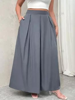 Priv Юбка с высокой талией, серая, большого размера, плиссированная, А-силуэта, с карманами, эластичная талия, подходит для ношения перед школой Shein, серый