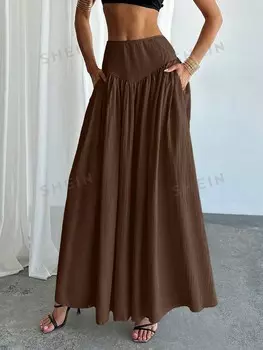 Priv Юбка трапециевидного силуэта с отверстиями для рук, завышенной талией, женская юбка с рюшами Shein, коричневый