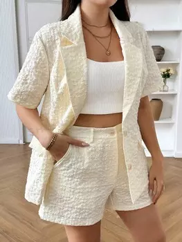 Priv Комплект жаккардового костюма больших размеров с цветочным принтом больших размеров Shein, абрикосовый