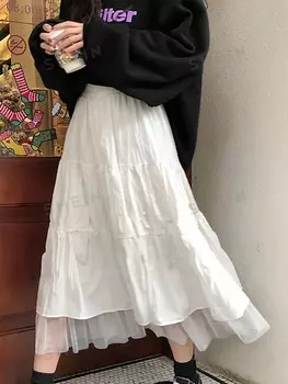 Priv Летняя повседневная однотонная сетчатая длинная юбка больших размеров размера плюс Shein, белый