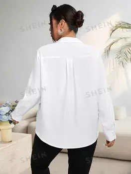 Priv Минималистичная асимметричная рубашка с длинными рукавами и пуговицами белого цвета Shein, белый