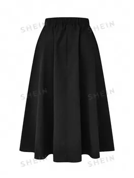 Priv Модная и повседневная женская юбка больших размеров с завязками на талии и карманами Shein, черный