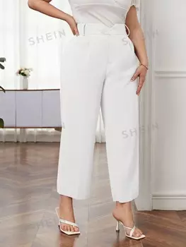 Priv, Однотонные брюки прямого кроя больших размеров с диагональными карманами Shein, белый