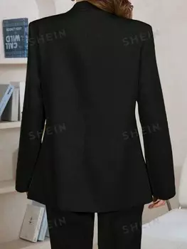 Priv Пиджак в стиле casual, однотонный, воротник, большой размер, весна/осень, модная женская рабочая одежда Shein, черный