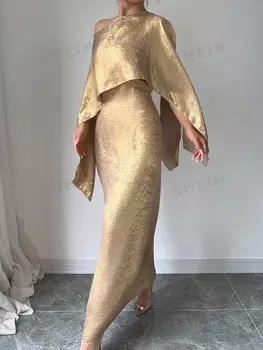 Priv Платье без рукавов с асимметричным вырезом Shein, золотой