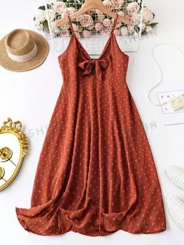 Priv Платье-комбинация больших размеров, завязка спереди Shein, ржаво-коричневый