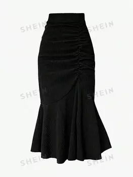 Priv Plus Юбка-русалка со сборками Shein, черный